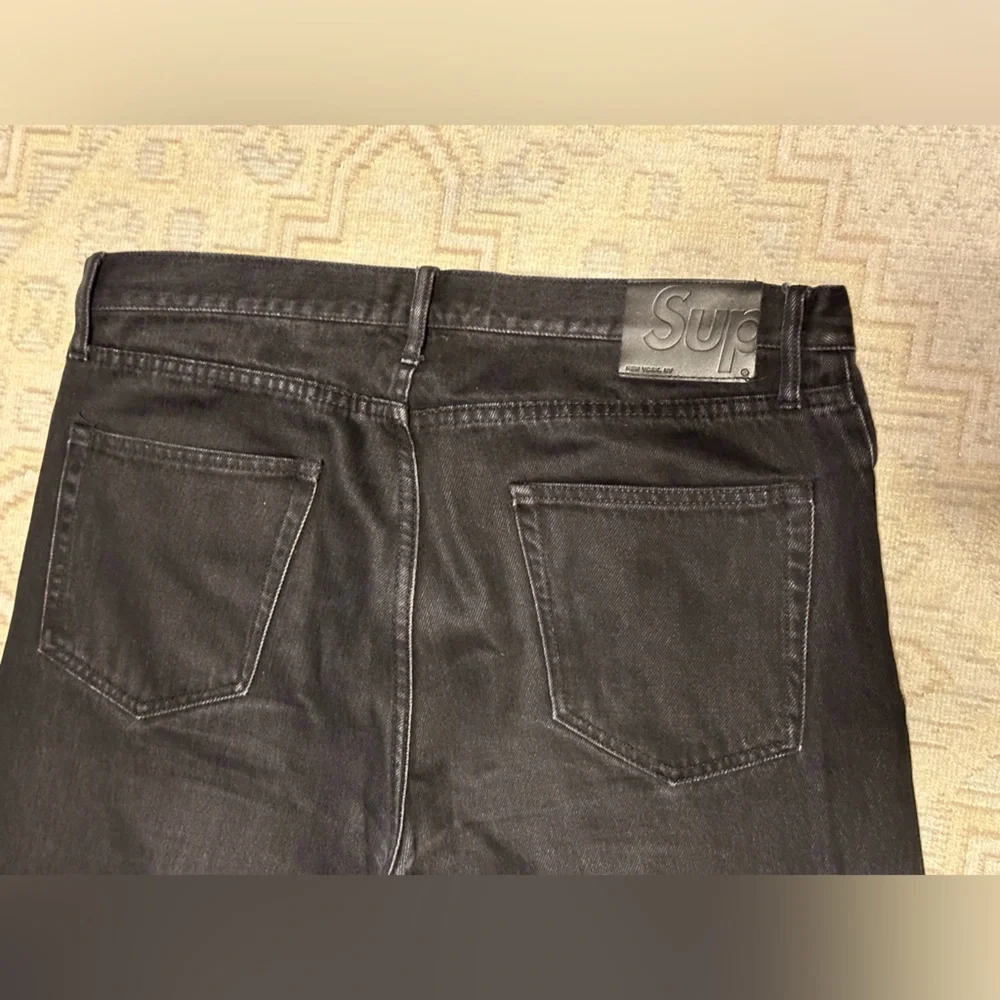 SUPREME  100% COTTON AND PATCH COW LEATHER MENS BLACK COLOR JEAN SIZE 34 - Picture 4 of 12